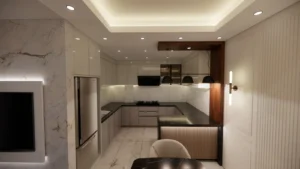 Kitchen interior at Imadol Residence designed by ST Builders