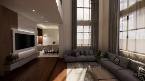 Living room interior at Imadol Residence designed by ST Builders