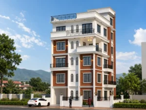 An ongoing classical house construction project in Dhobighat, Kathmandu by ST Builders.