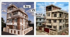 Build vs buy house in Nepal showing an ongoing and completed residential project
